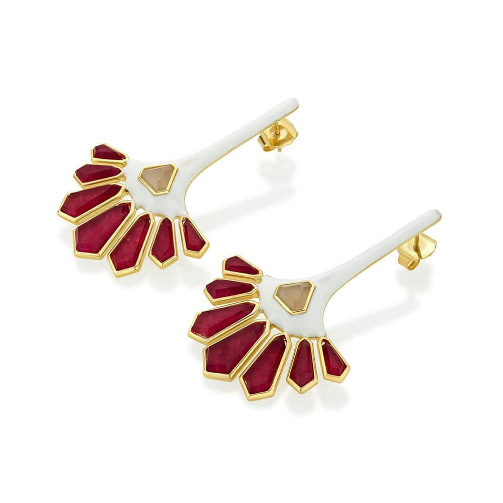 Borderless Long Fan Earrings In Pink Stone - Isharya | Modern Indian Jewelry