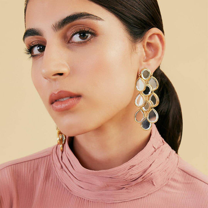 Borderless Mirror Splash Cascading Large Drop Earring - Isharya | Modern Indian Jewelry
