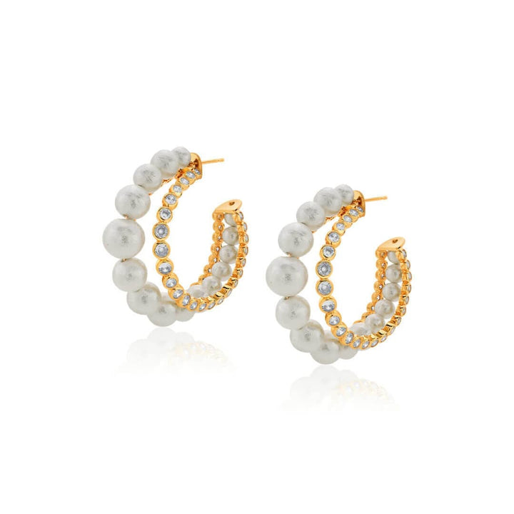 Crystal Pearl Hoop Earrings - Isharya | Modern Indian Jewelry