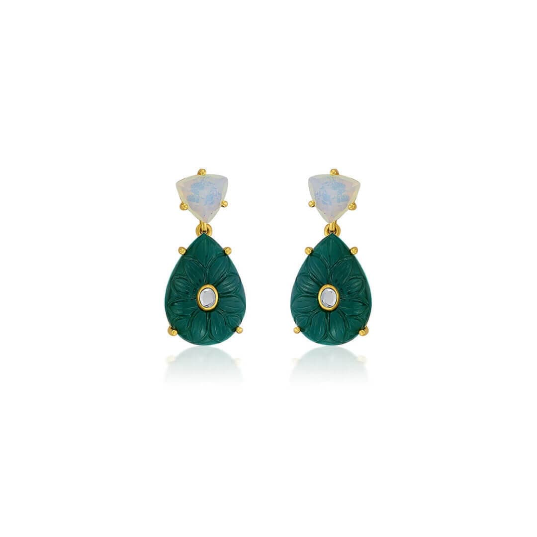 Libra Moonstone & Green Quartz Earrings - Isharya | Modern Indian Jewelry