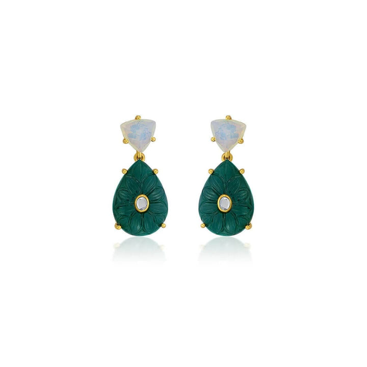 Libra Moonstone & Green Quartz Earrings - Isharya | Modern Indian Jewelry
