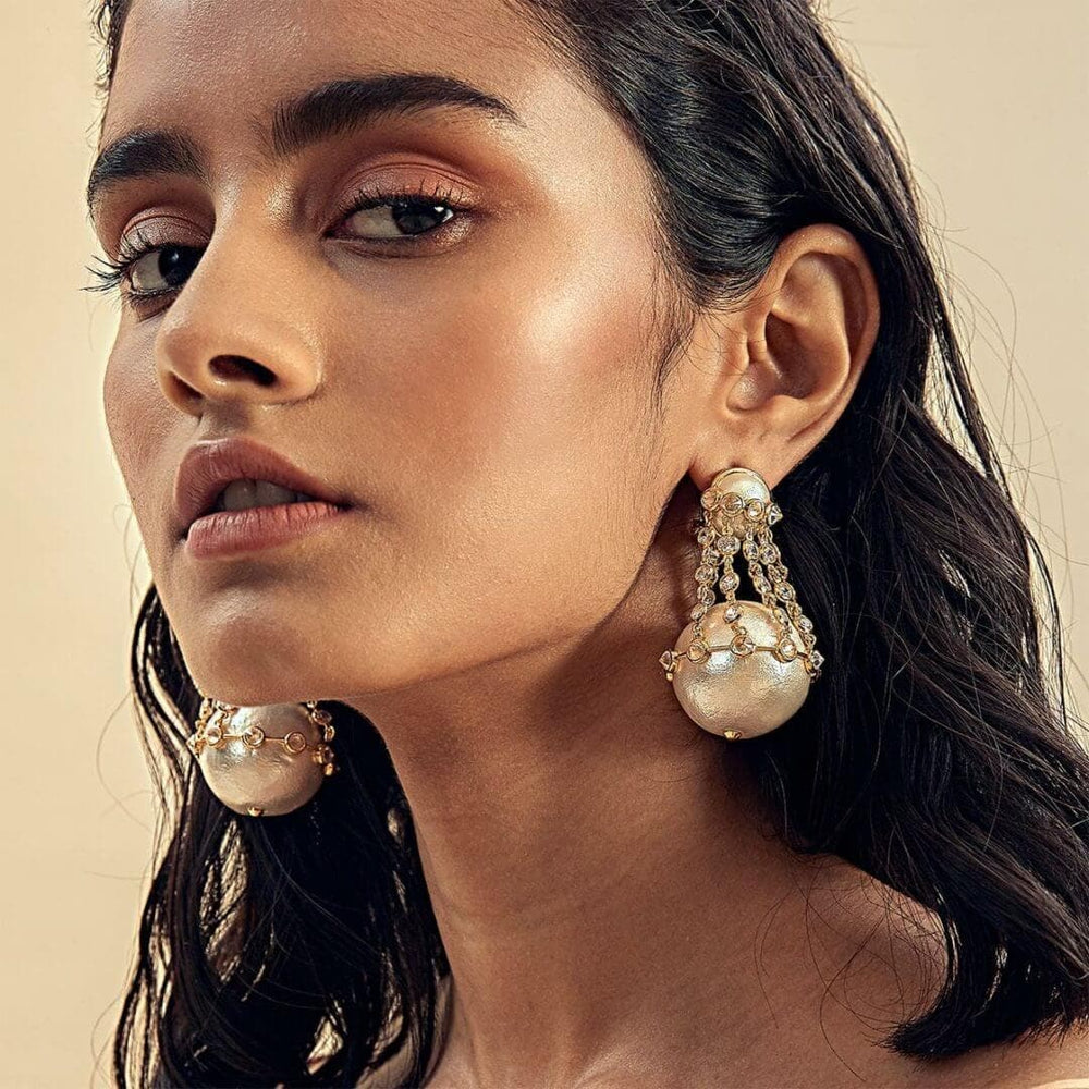 Limelight Pearl & Chain Libra Earrings - Isharya | Modern Indian Jewelry