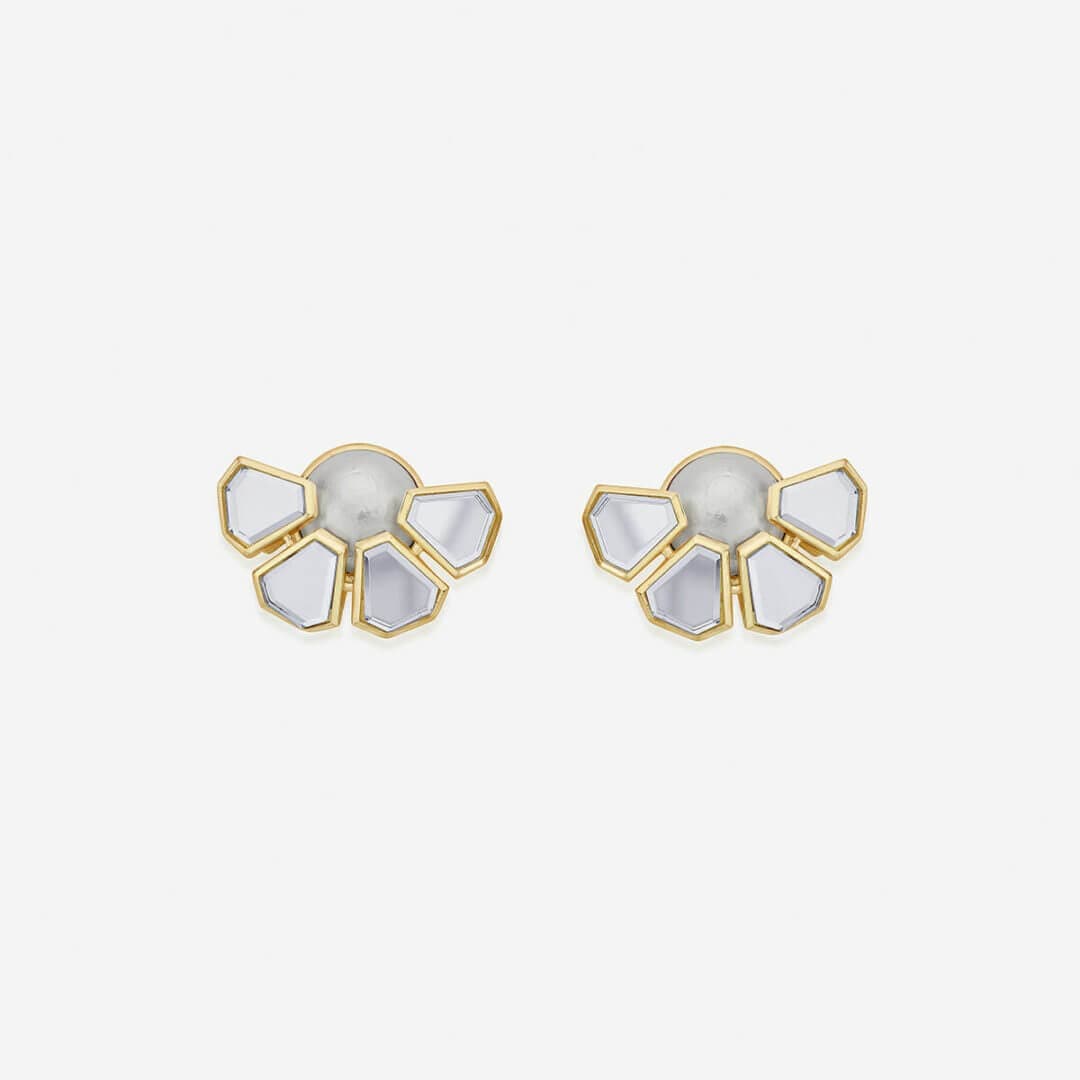 Mandala Cotton Pearl Mirror Huggie Earring - Isharya | Modern Indian Jewelry