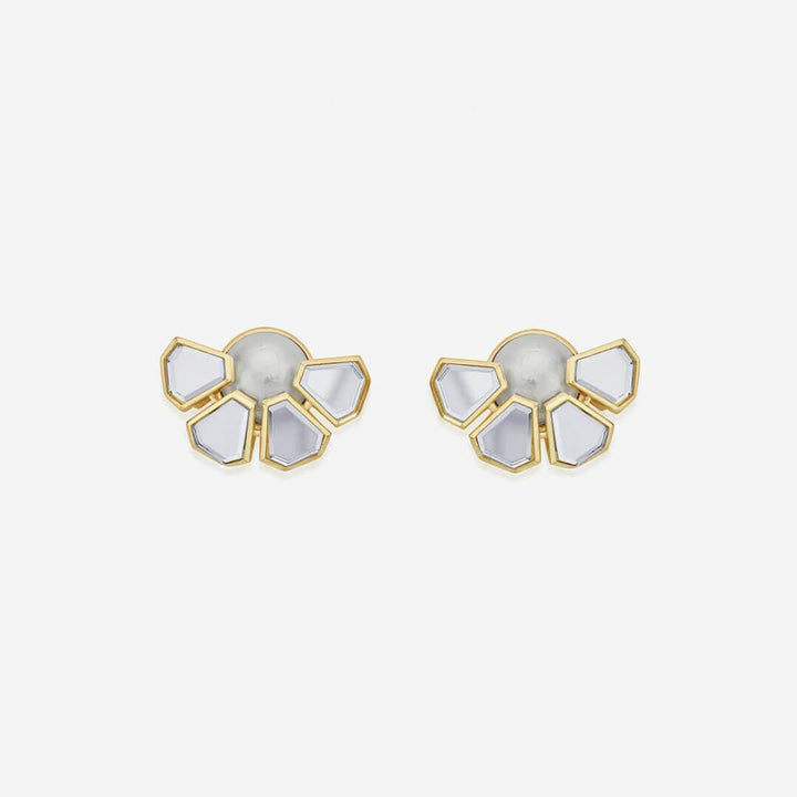 Mandala Cotton Pearl Mirror Huggie Earring - Isharya | Modern Indian Jewelry