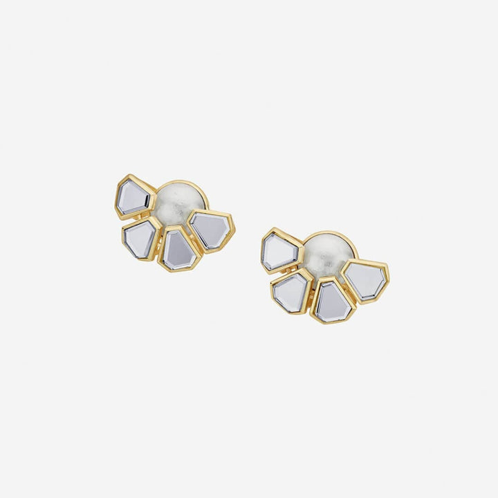 Mandala Cotton Pearl Mirror Huggie Earring - Isharya | Modern Indian Jewelry