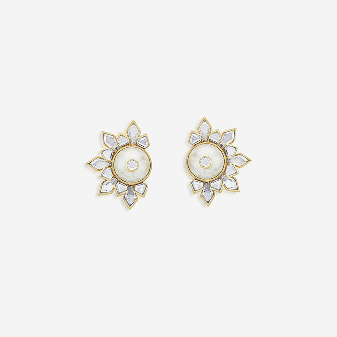 Mandala Mirror Cotton Pearl Earring Stud - Isharya | Modern Indian Jewelry