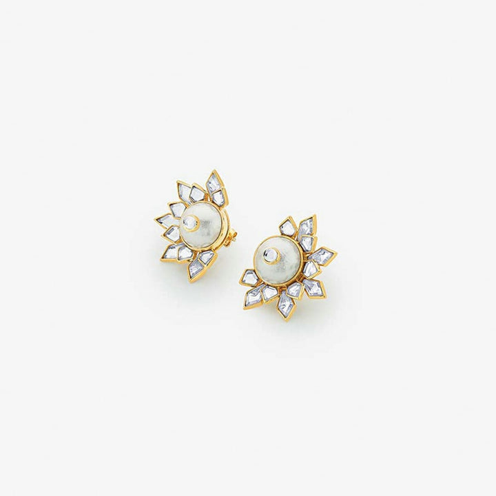 Mandala Mirror Cotton Pearl Earring Stud - Isharya | Modern Indian Jewelry