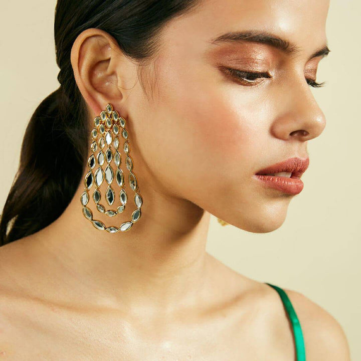 Marquise Mirror Chandelier Earrings - Isharya | Modern Indian Jewelry