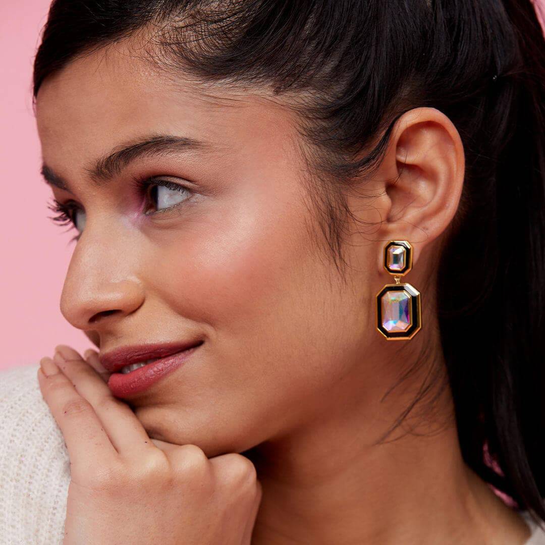 Meraki Black Enamel Drop Earrings - Isharya | Modern Indian Jewelry