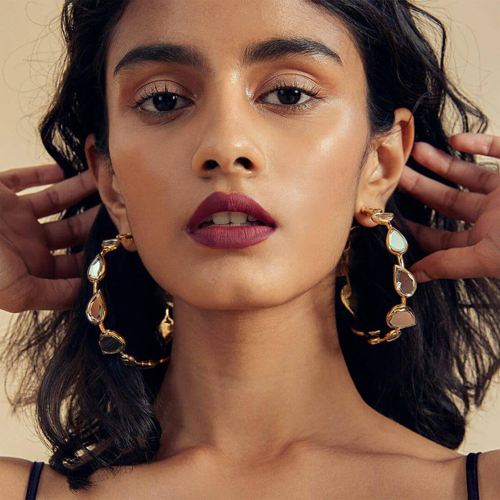 Mirrors on the Move Dancing Pear Mirror Hoop Earrings - Isharya | Modern Indian Jewelry