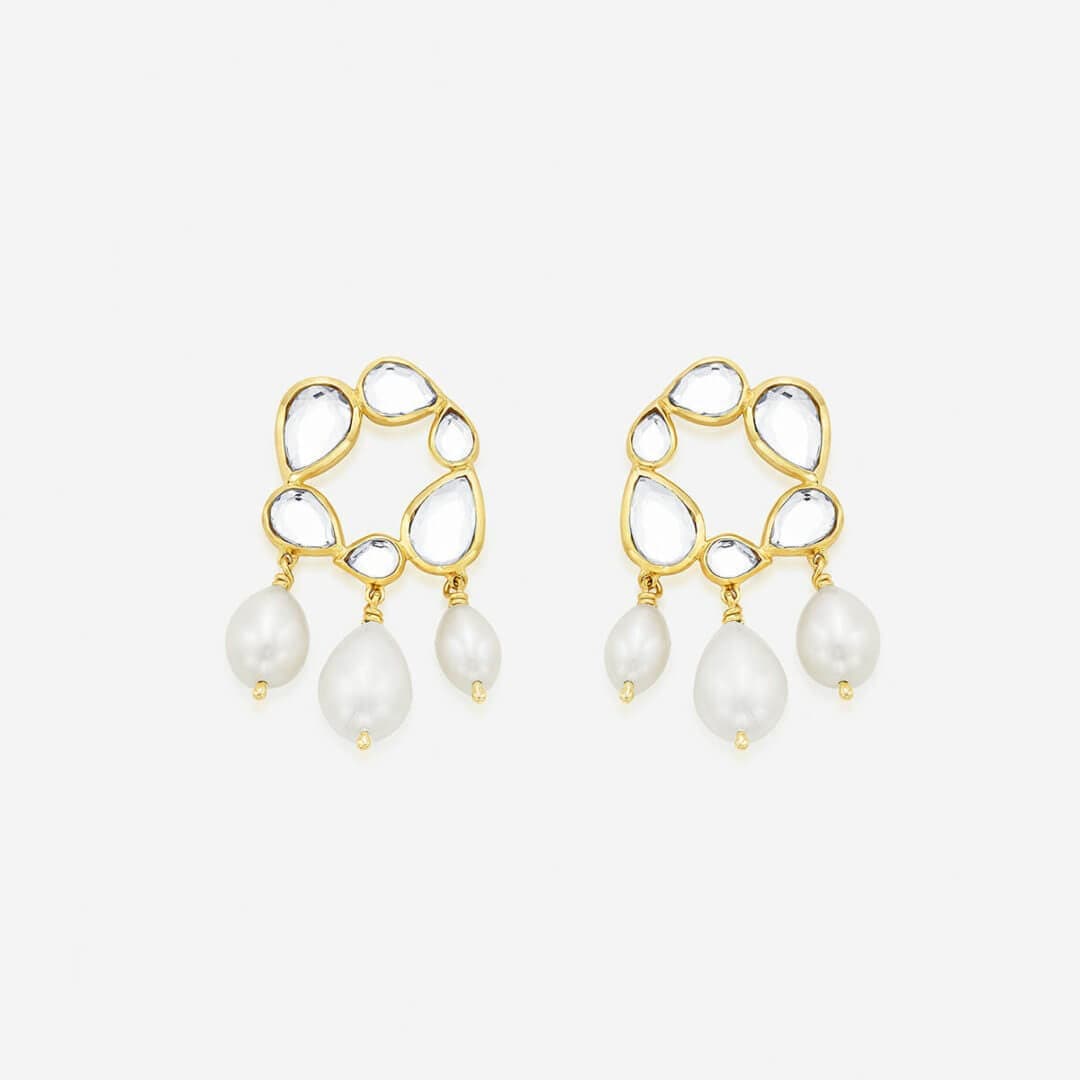 Mirrors on the Move Mirror and Pearl Drop Earrings - Isharya | Modern Indian Jewelry