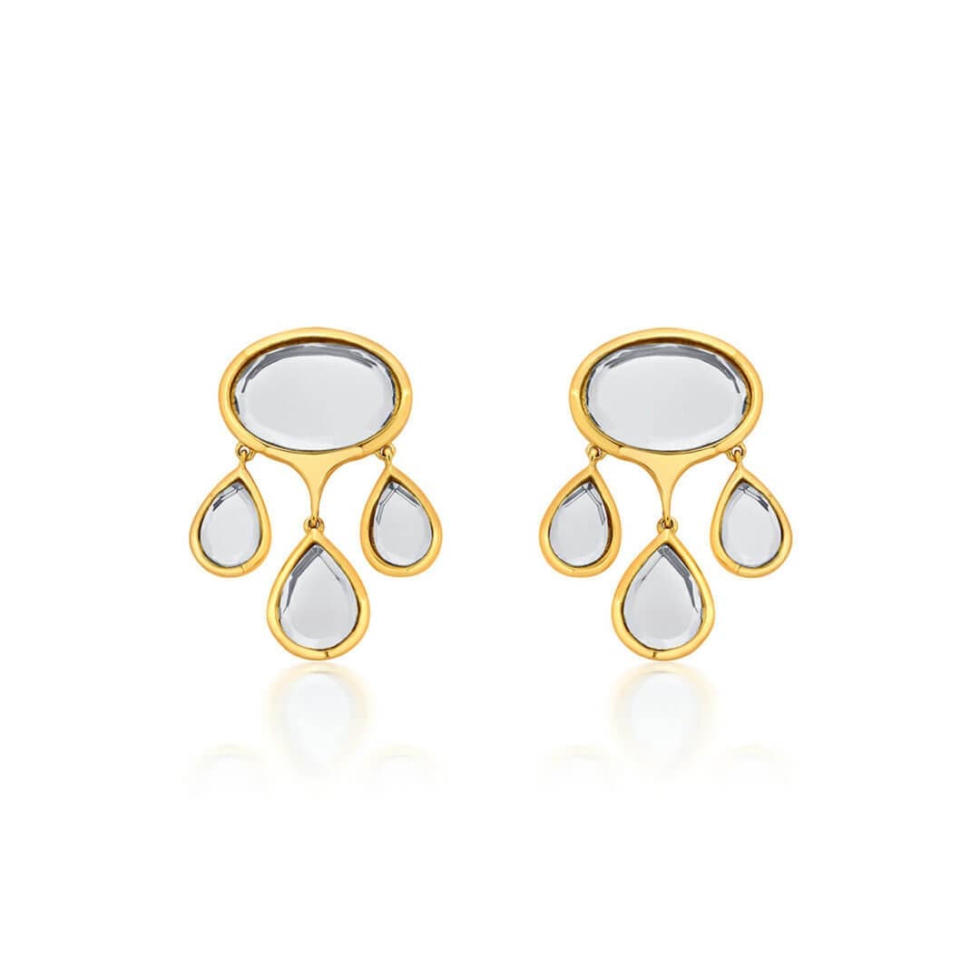 Mirrors on the Move Oval Mirror Drop Earrings - Isharya | Modern Indian Jewelry