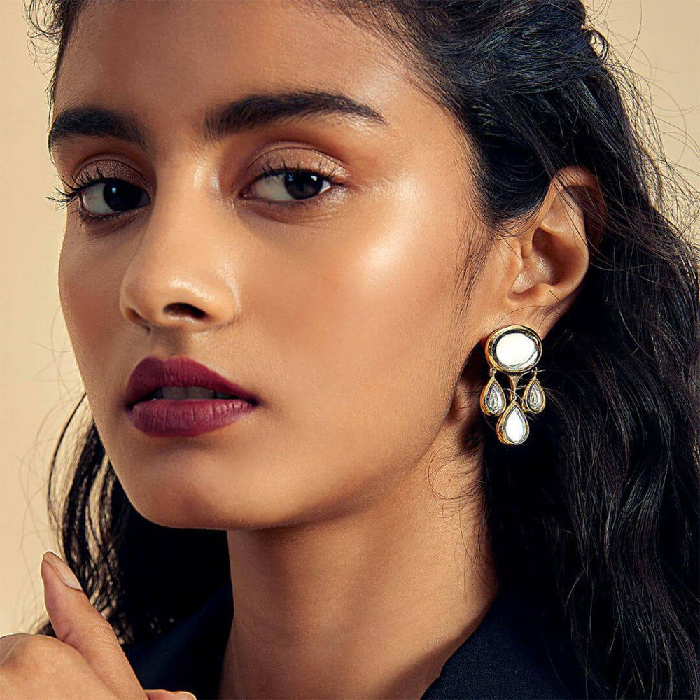 Mirrors on the Move Oval Mirror Drop Earrings - Isharya | Modern Indian Jewelry