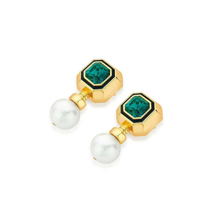 O’Keeffe Emerald and Pearl Drop Earrings - Isharya | Modern Indian Jewelry