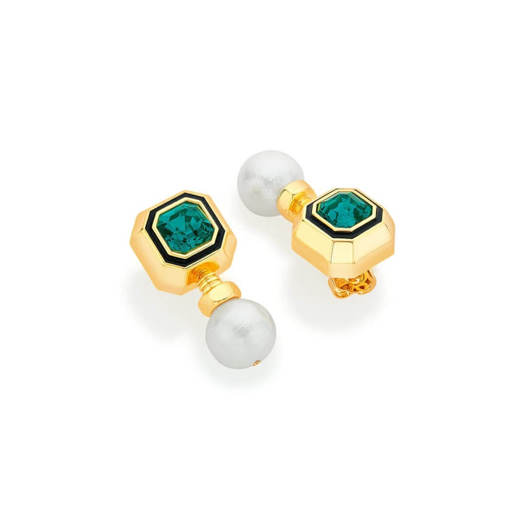 O’Keeffe Emerald and Pearl Drop Earrings - Isharya | Modern Indian Jewelry