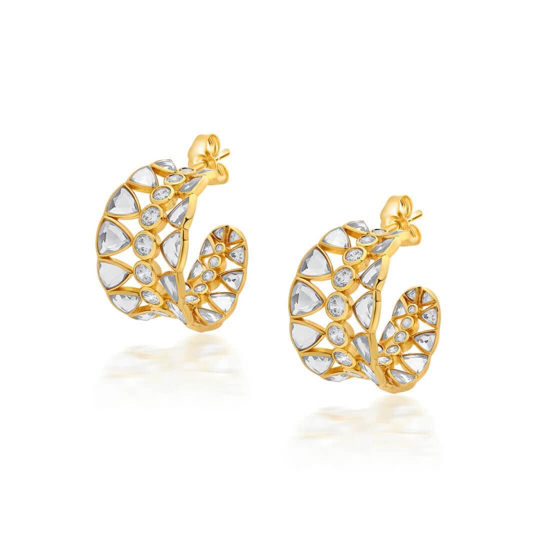 Ruhaaniyat CZ & Mirror Hoop Earrings - Isharya | Modern Indian Jewelry