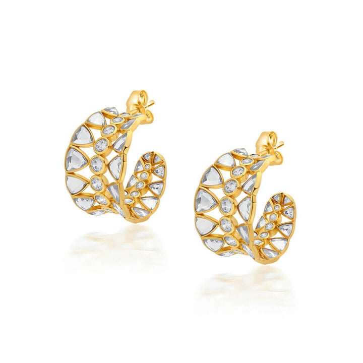 Ruhaaniyat CZ & Mirror Hoop Earrings - Isharya | Modern Indian Jewelry