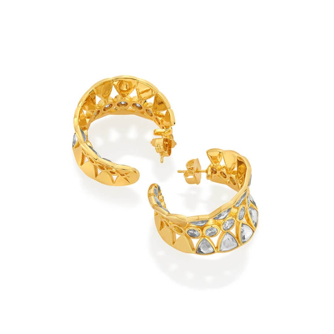 Ruhaaniyat CZ & Mirror Hoop Earrings - Isharya | Modern Indian Jewelry