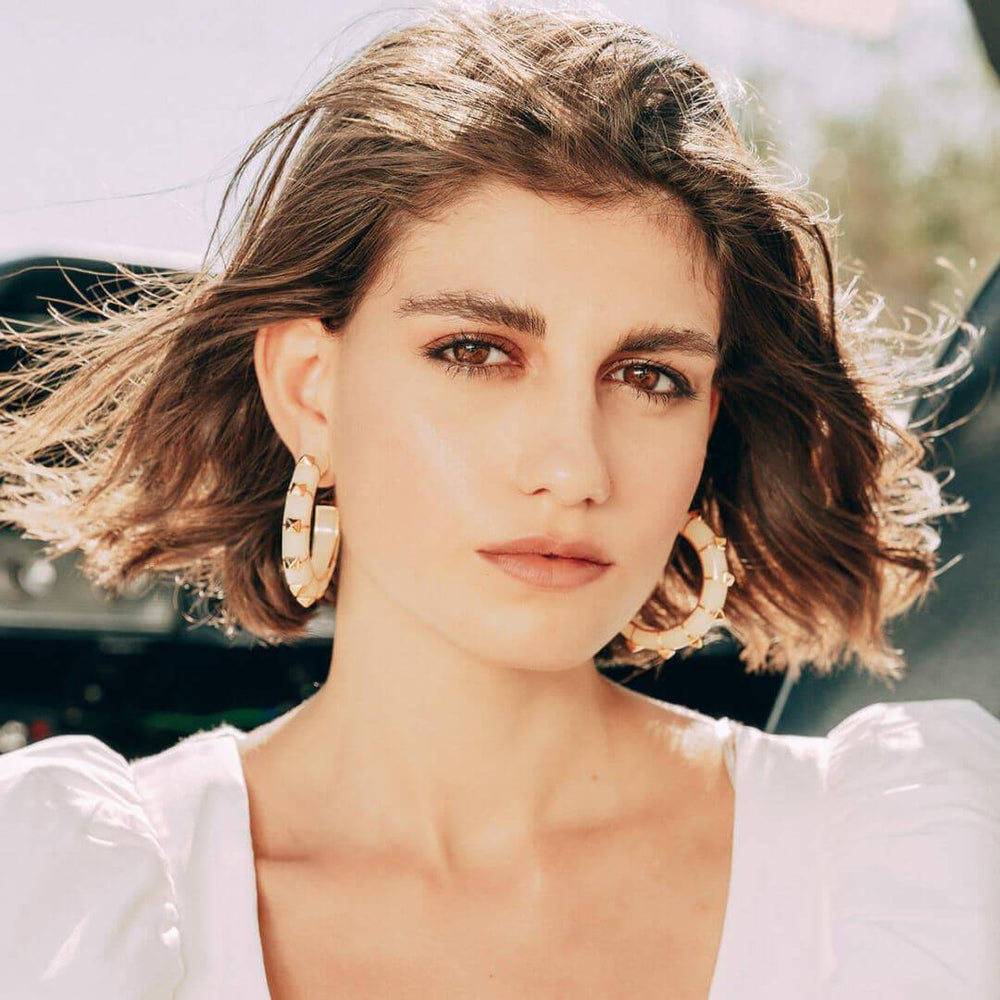 Walker White Resin Hoop Earrings - Isharya | Modern Indian Jewelry
