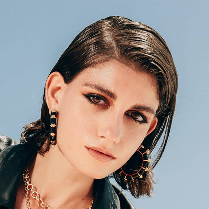 Walters Black Resin Hoop Earrings - Isharya | Modern Indian Jewelry