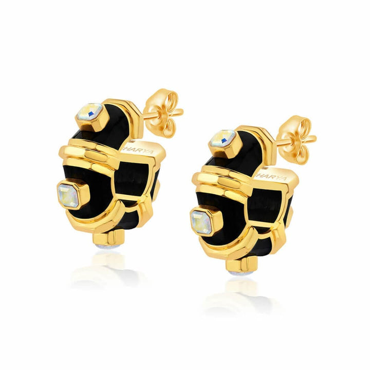 Ardern Pentagon Emerald & Amethyst Hoop - Isharya | Modern Indian Jewelry