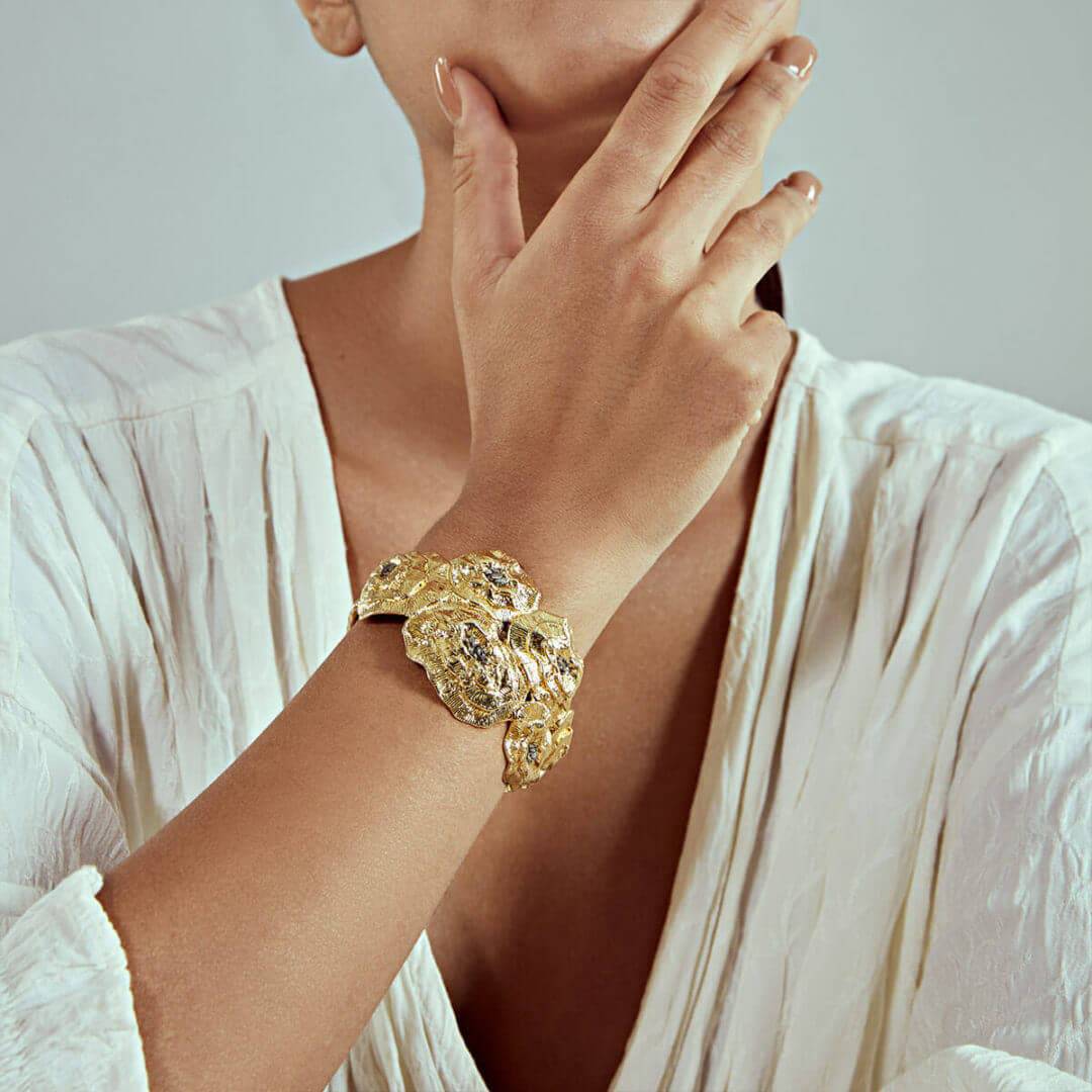 Fool's Gold Textured Statement Cuff - Isharya | Modern Indian Jewelry