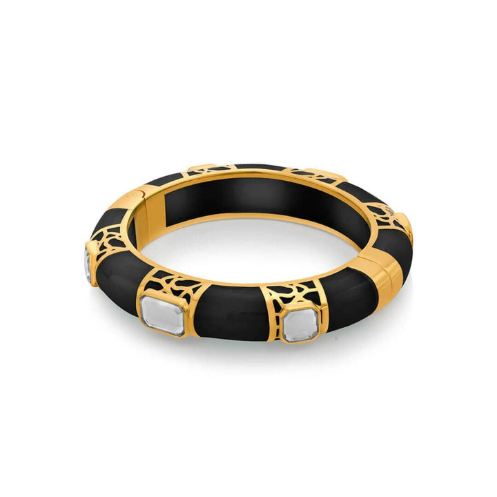 La Conchita Graphic Statement Hinge Bangle in Black - Isharya | Modern Indian Jewelry
