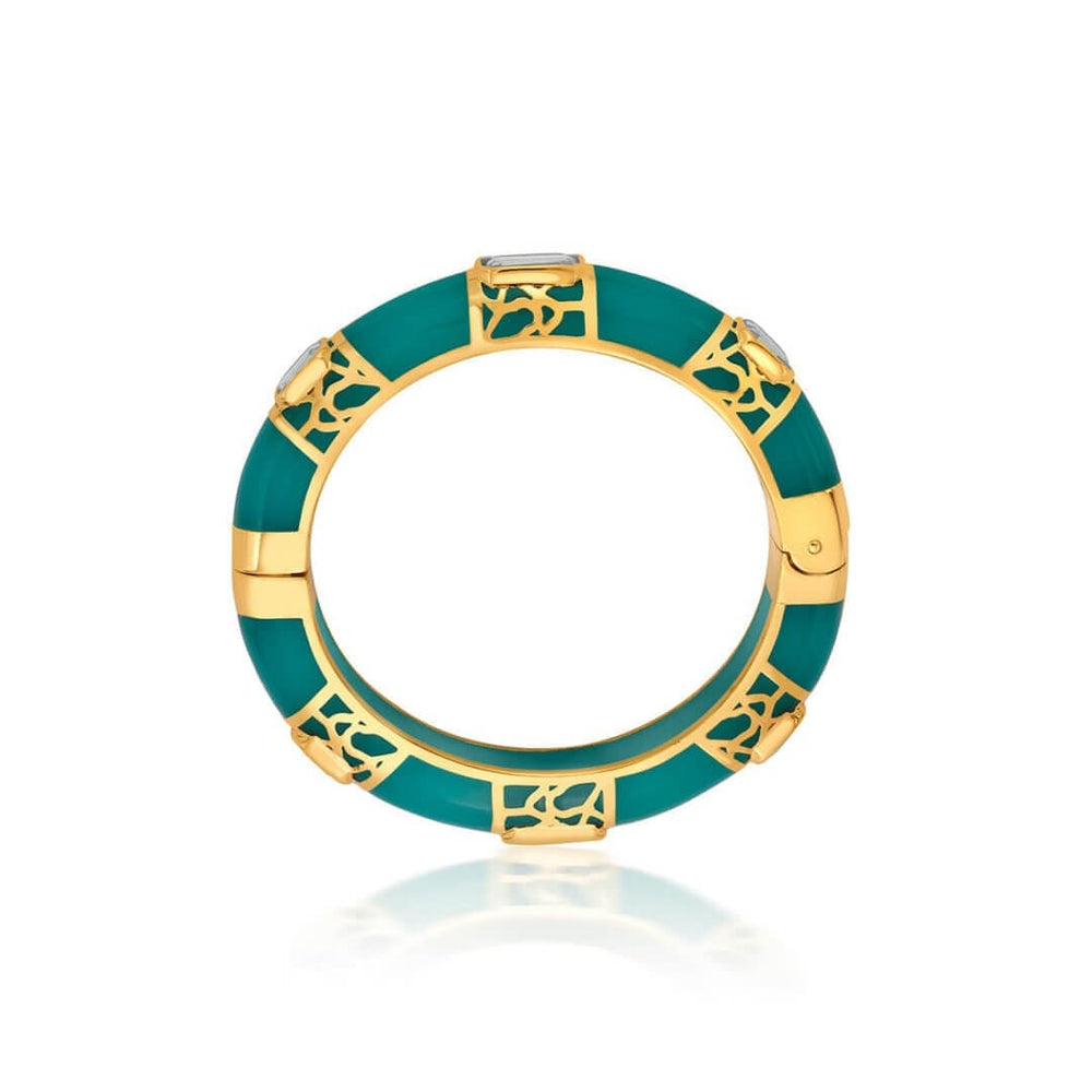 La Conchita Graphic Statement Hinge Bangle in Turquoise - Isharya | Modern Indian Jewelry