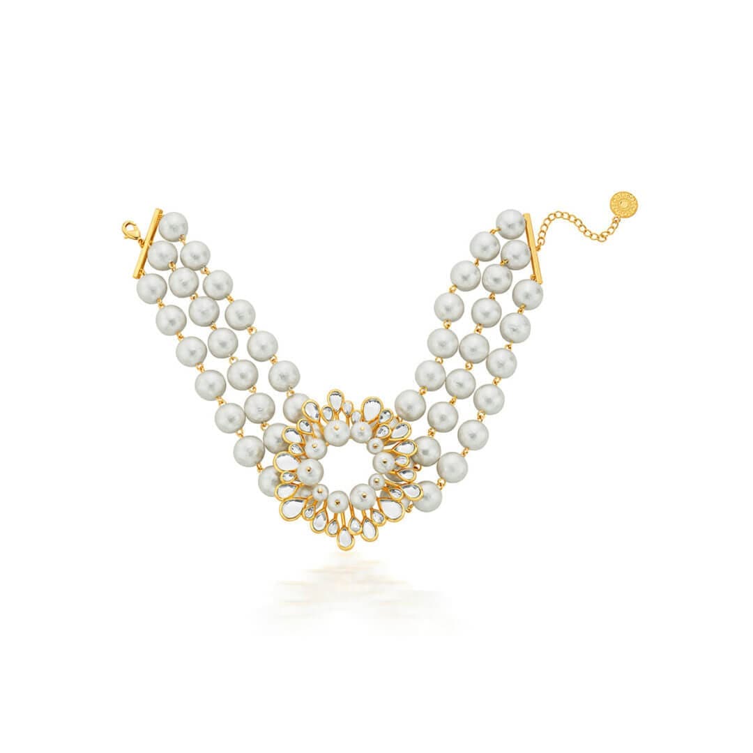 Limelight Mirror & Pearl Adjustable Lariat - Isharya | Modern Indian Jewelry