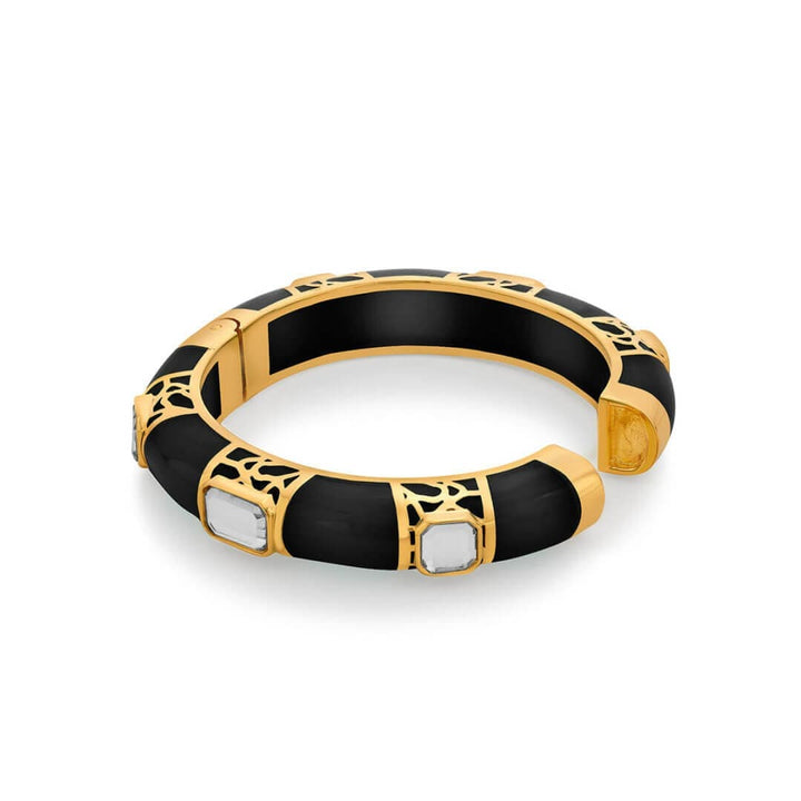 La Conchita Graphic Statement Hinge Bangle in Black - Isharya | Modern Indian Jewelry