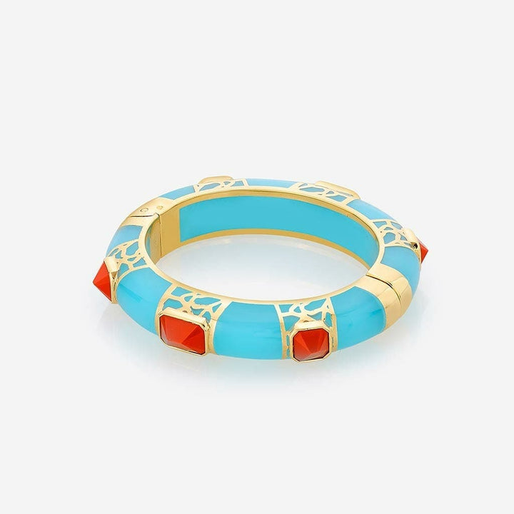 La Conchita Graphic Statement Hinge Bangle in Turquoise - Isharya | Modern Indian Jewelry