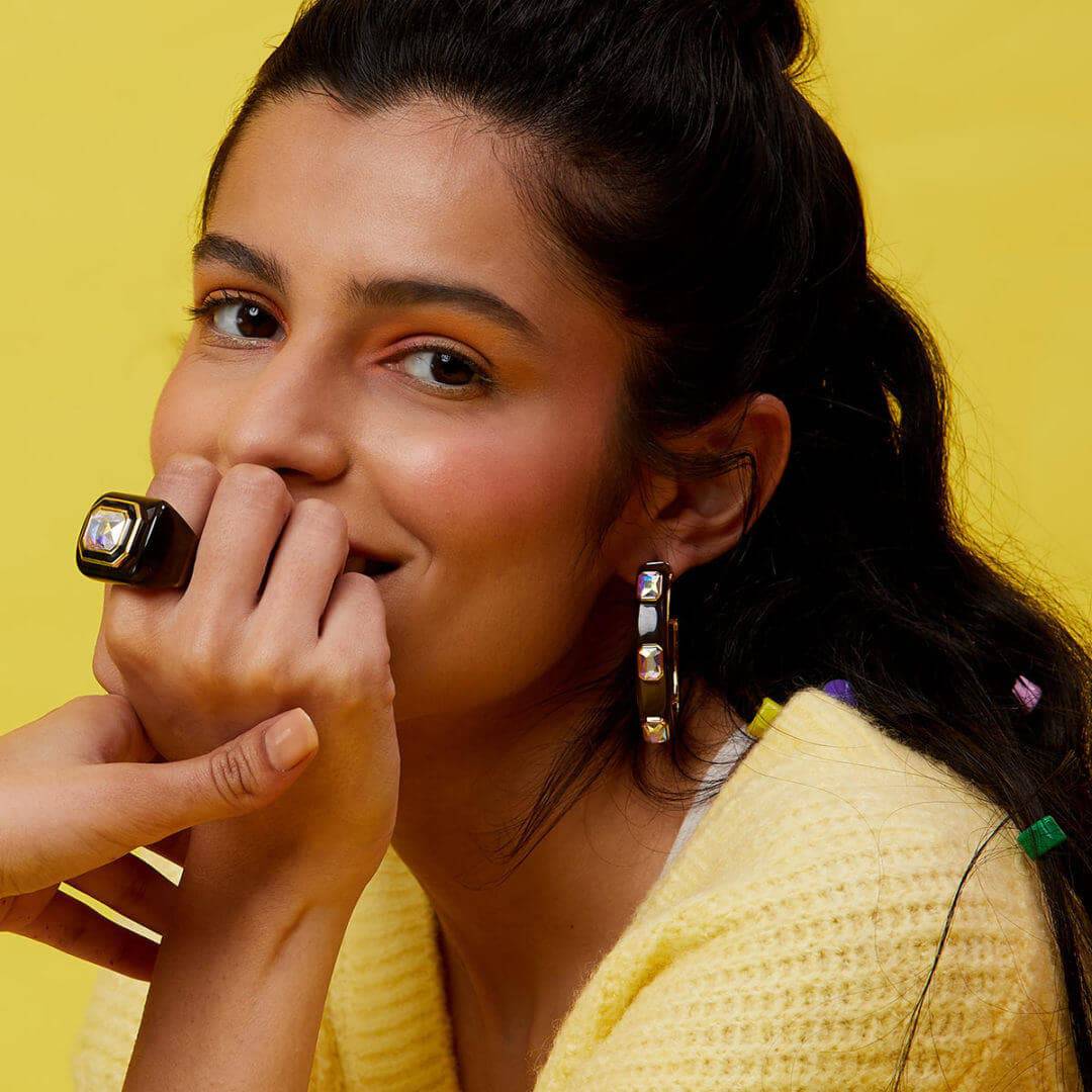 Meraki Black Enamel Resin Hoops - Isharya | Modern Indian Jewelry