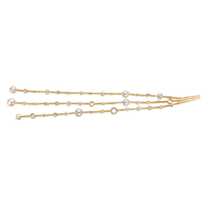 Mirror, CZ and Pearl with chain Long Hair Accessory - Isharya | Modern Indian Jewelry