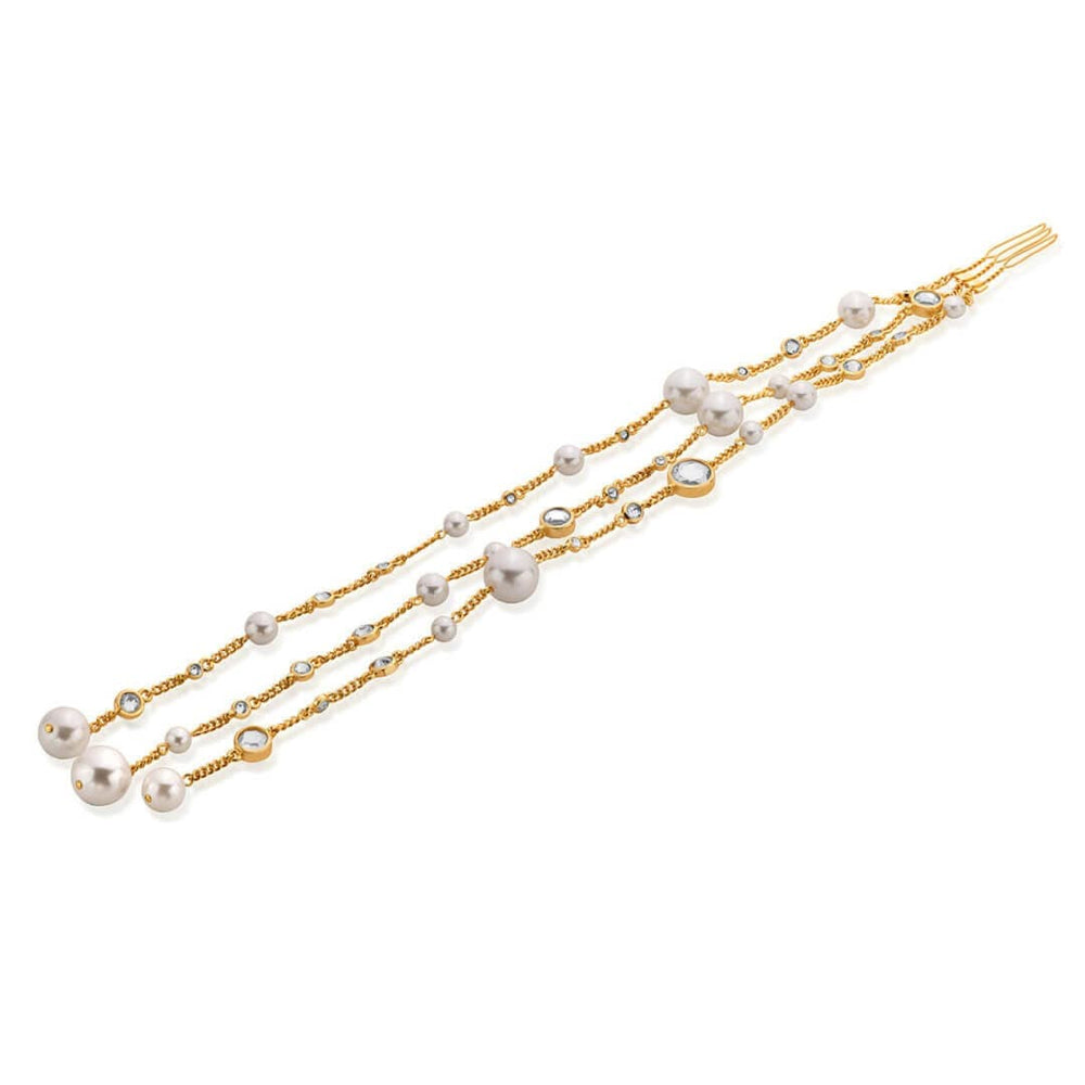 Mirror, CZ and Pearl with chain Long Hair Accessory - Isharya | Modern Indian Jewelry