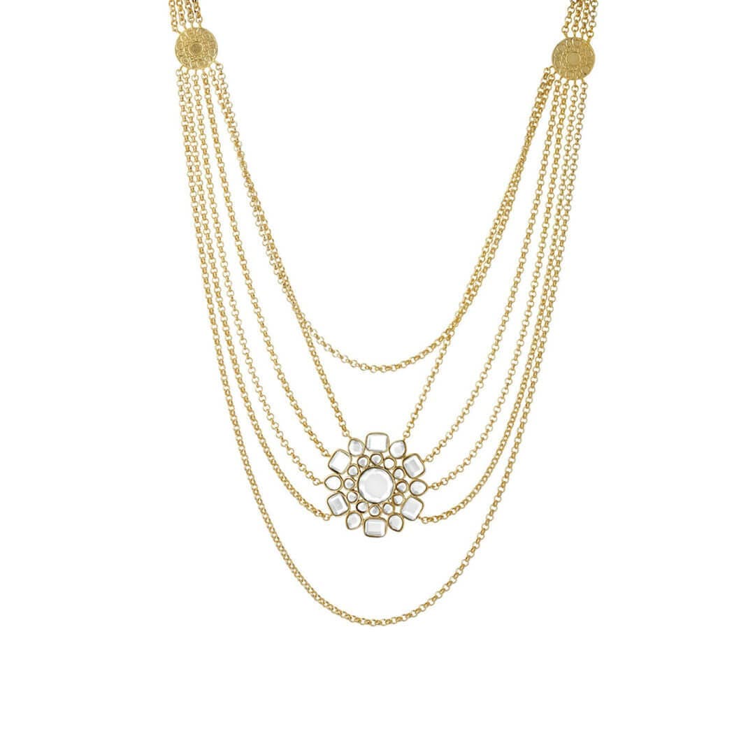 Mirror icon large cascading pendant gold - Isharya | Modern Indian Jewelry