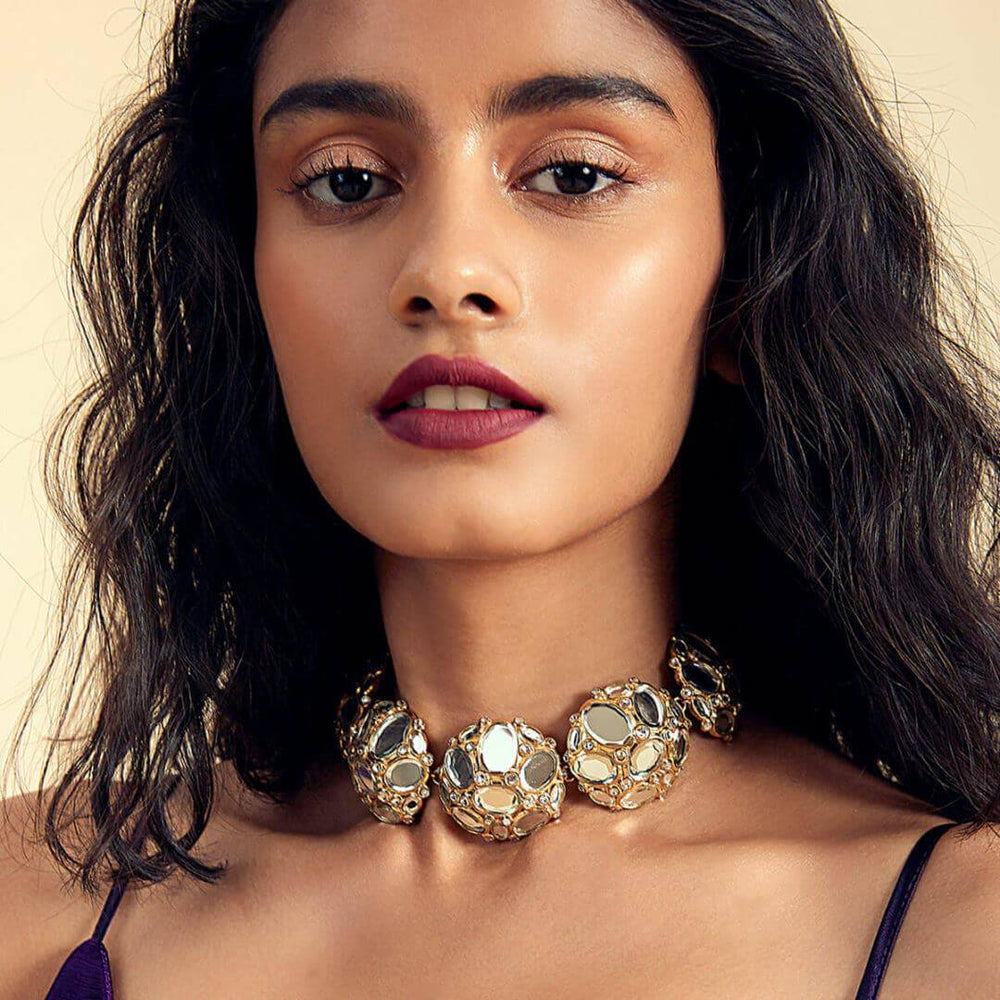Mirrors on the Move Honeycomb Mirror Choker - Isharya | Modern Indian Jewelry