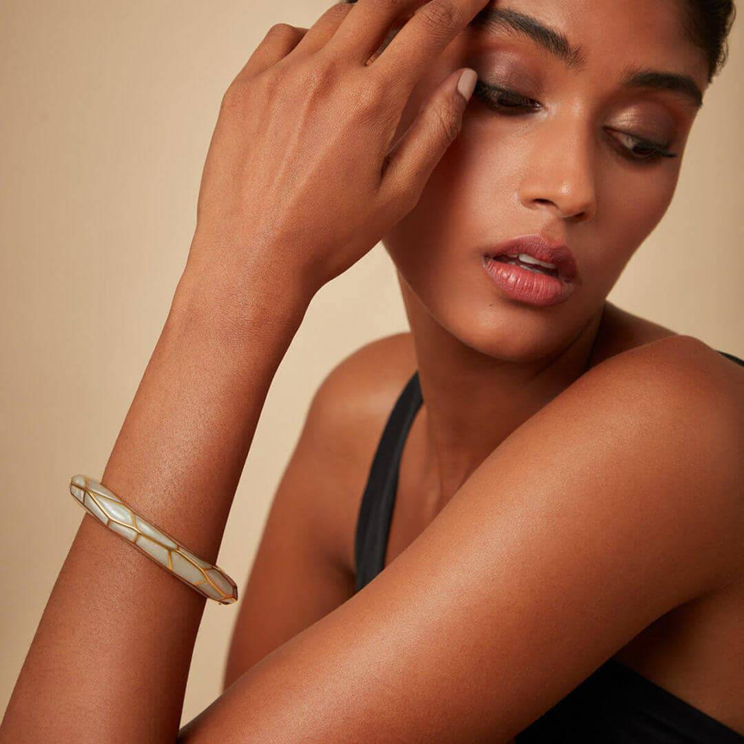 Nude Frost Louvre Hinge Resin Bangle - Isharya | Modern Indian Jewelry