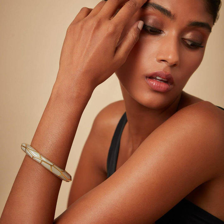 Nude Frost Louvre Hinge Resin Bangle - Isharya | Modern Indian Jewelry