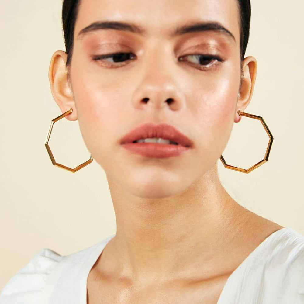 Octagon Faceted Hoop - Isharya | Modern Indian Jewelry