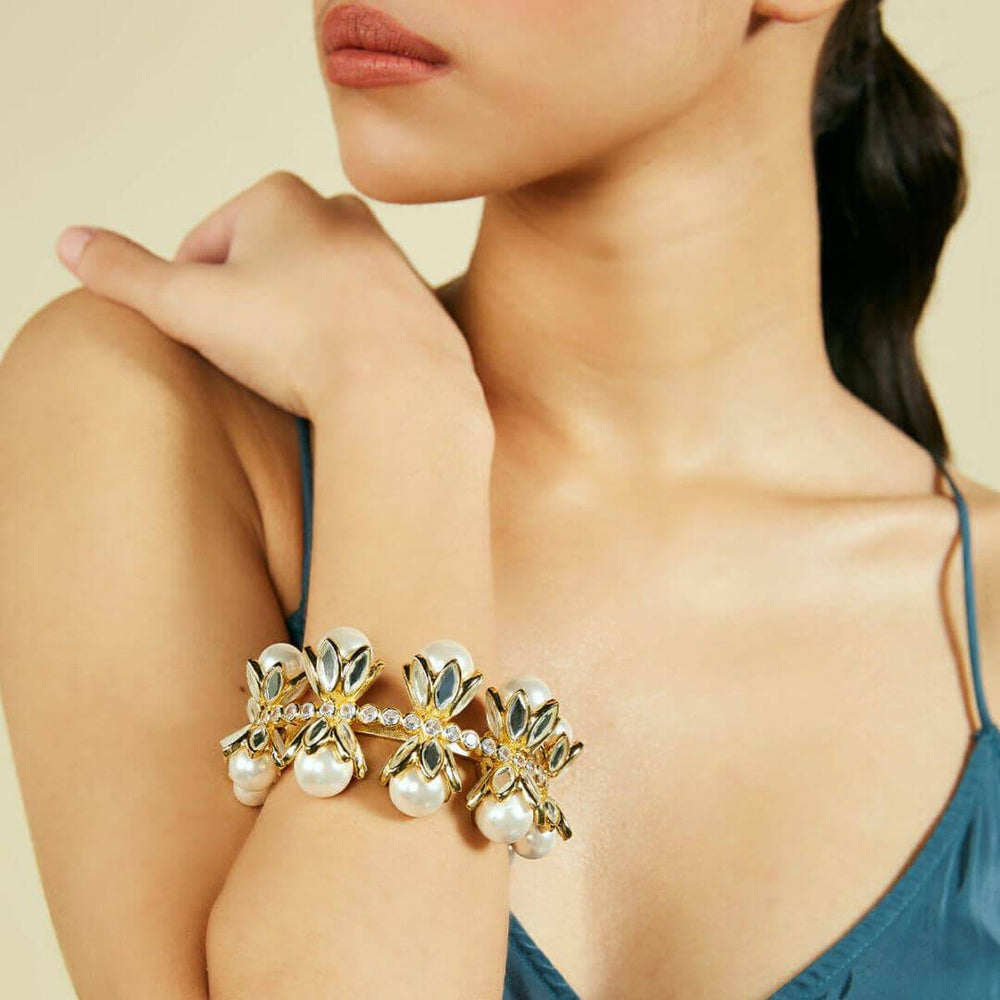 Pearl & Crystal Power Cuff - Isharya | Modern Indian Jewelry