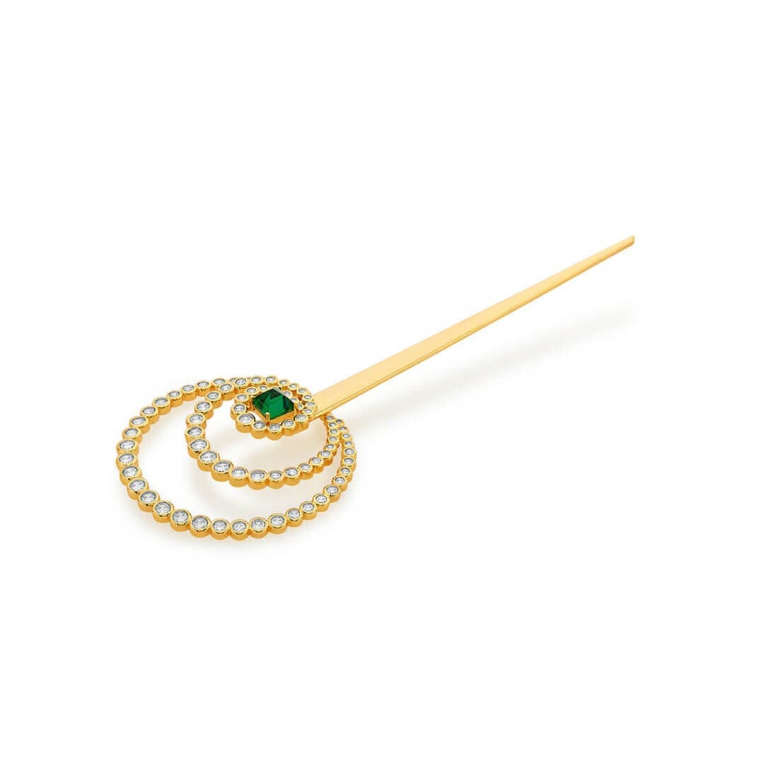 Raina Hydro Emerald & CZ Hair Bodkin - Isharya | Modern Indian Jewelry