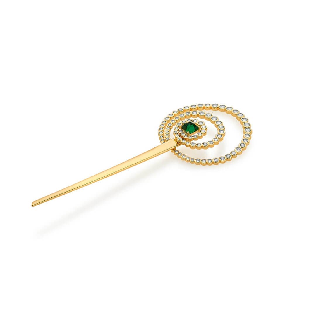 Raina Hydro Emerald & CZ Hair Bodkin - Isharya | Modern Indian Jewelry