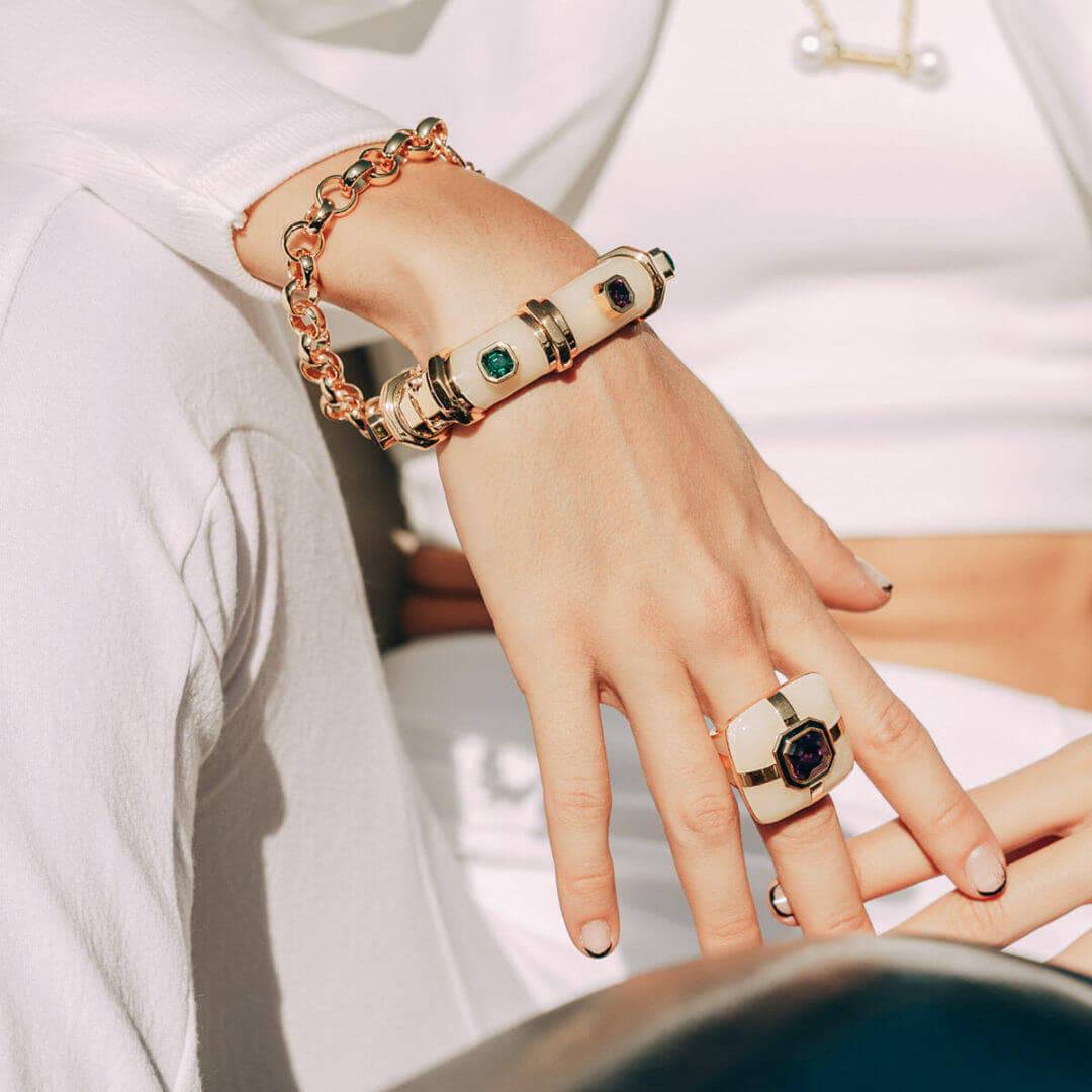 Roy White Resin Bangle - Isharya | Modern Indian Jewelry