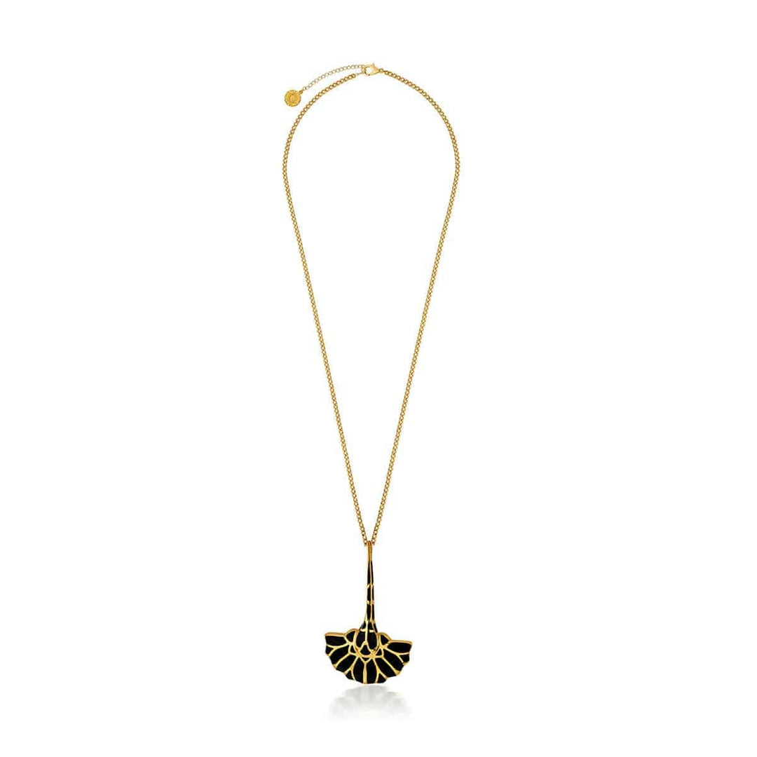 Black Translucent Resin and Organic Filigree Fan Medallion Necklace - Isharya | Modern Indian Jewelry
