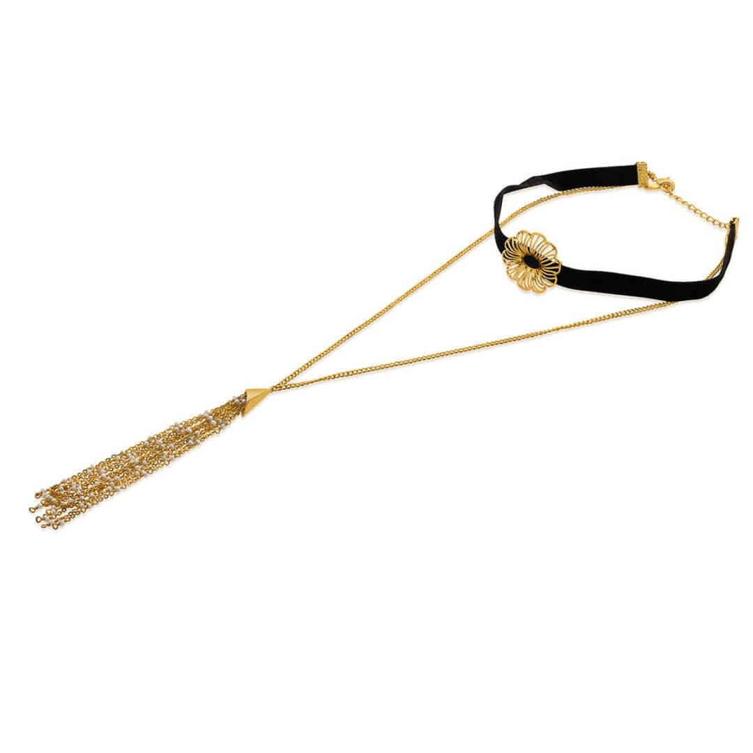 Infinite Petals Pearl Filigree Tassel Choker Necklace - Isharya | Modern Indian Jewelry