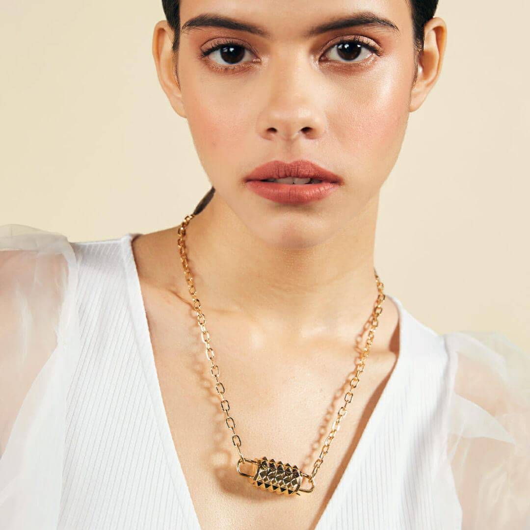 Personalizable Stud Padlock Chain Link Necklace - Isharya | Modern Indian Jewelry