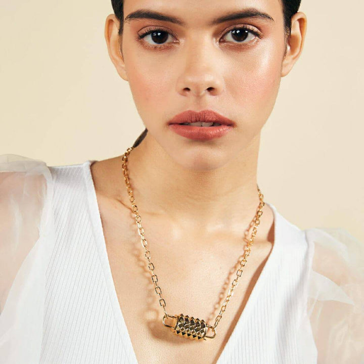 Personalizable Stud Padlock Chain Link Necklace - Isharya | Modern Indian Jewelry