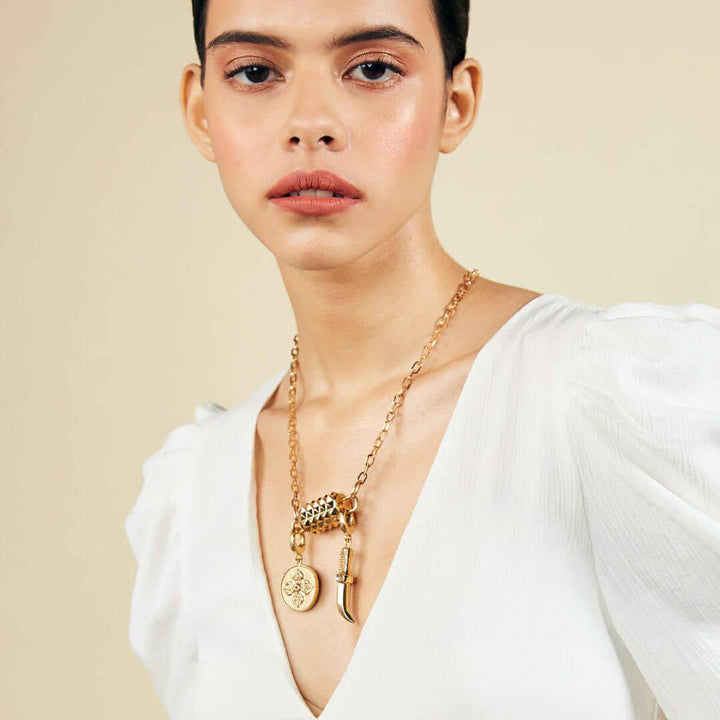 Personalizable Stud Padlock Chain Link Necklace - Isharya | Modern Indian Jewelry