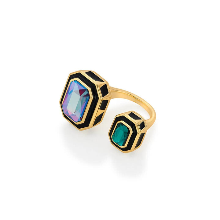 Amour Black Enamel Two Stone Ring - Isharya | Modern Indian Jewelry