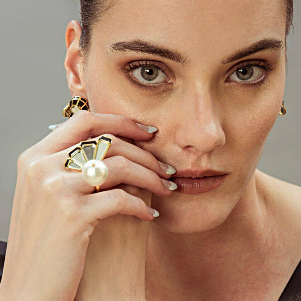 Ayaana Mirror and Pearl Fan Ring - Isharya | Modern Indian Jewelry